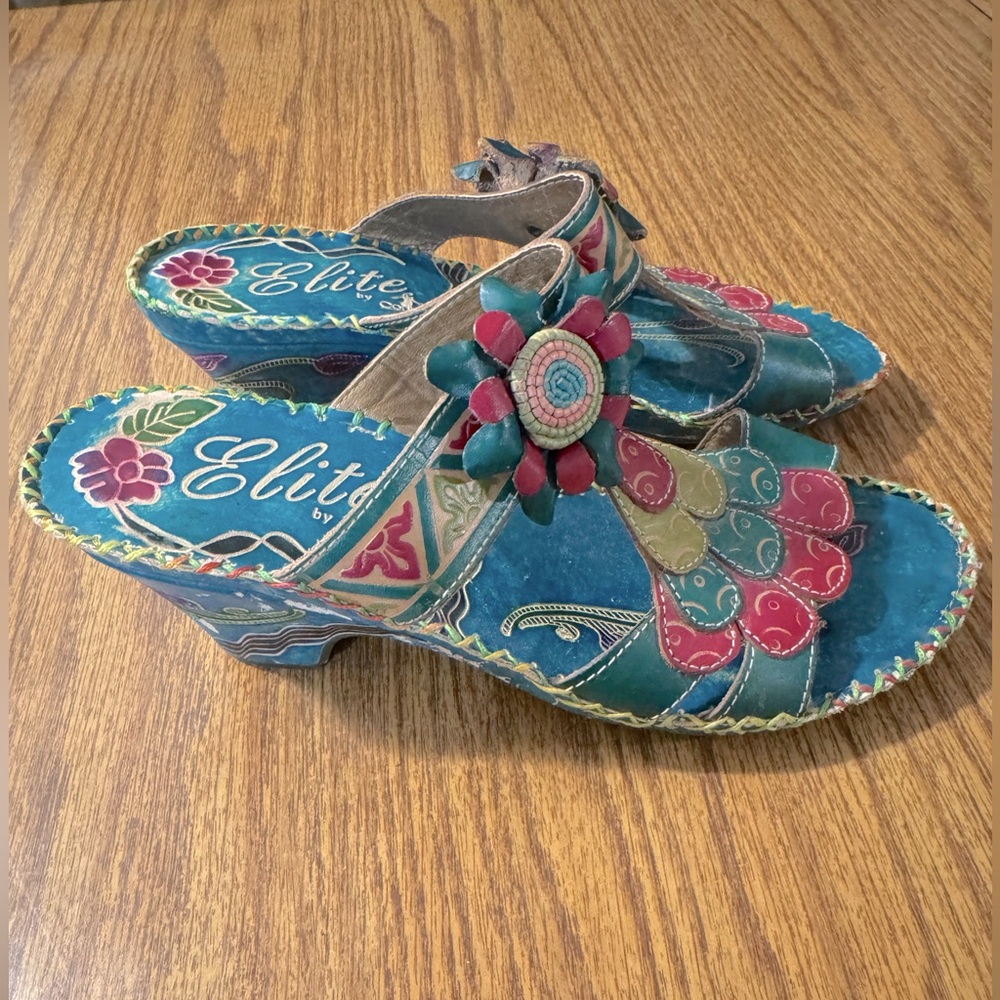 Elite By Corkys Navajo Hand Painted Flower Wedge Multicolor
